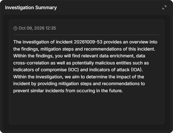 The Investigation Summary widget on an incident
