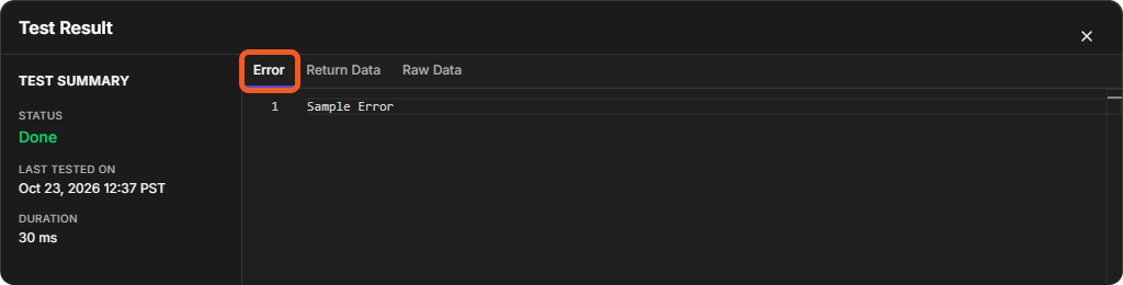 The Error tab showing Sample Error