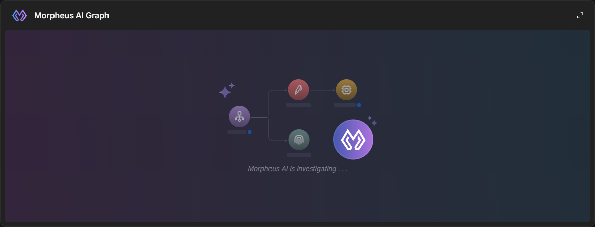The Morpheus AI Graph card showing its illustration and, below it, the message Morpheus AI is investigating . . . in gray italic text