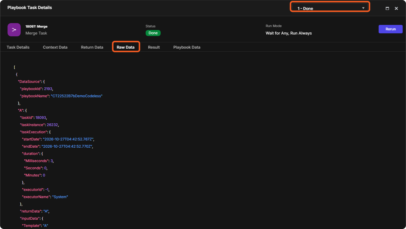 The Merge instance with the Raw Data tab