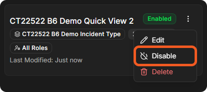 The menu of a layout card with Edit, Disable and Delete