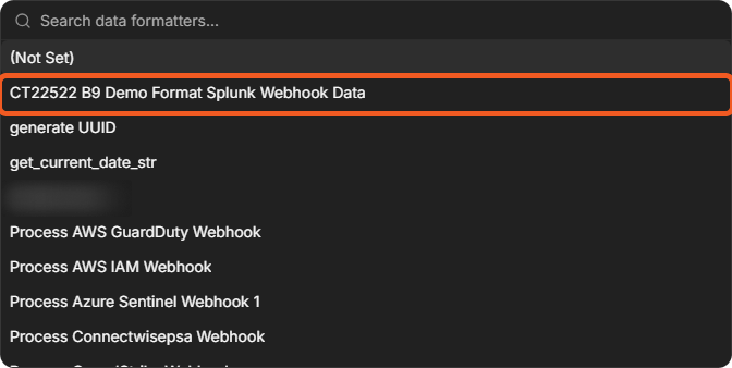 The DATA FORMATTER list of the Schedule window, with the demo command listed