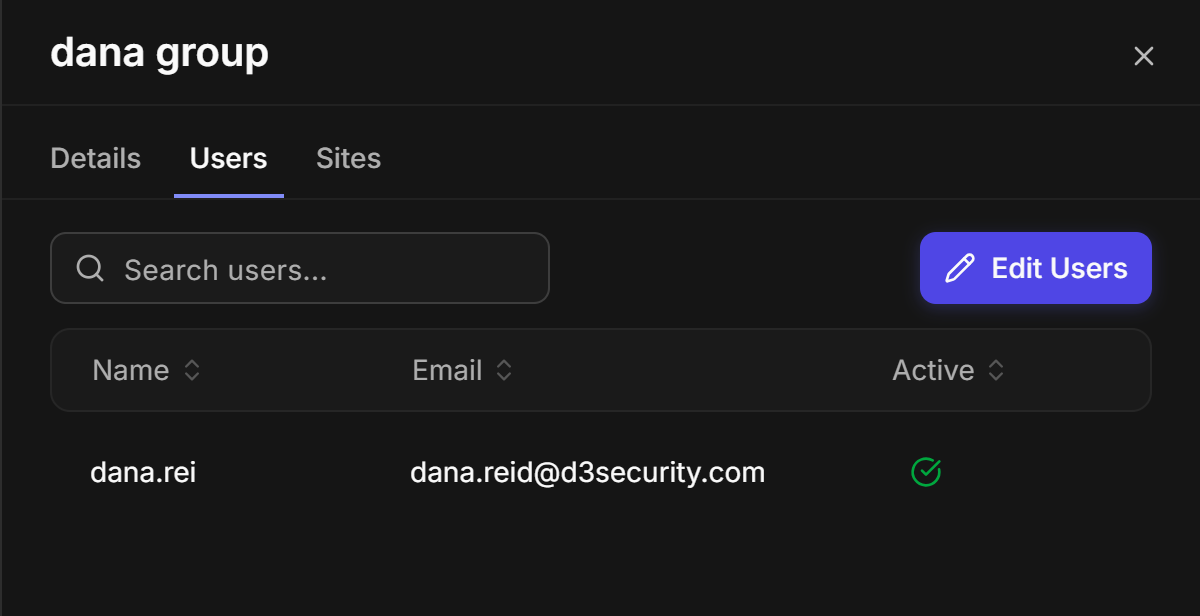 The Users tab of an assignment group, listing its members