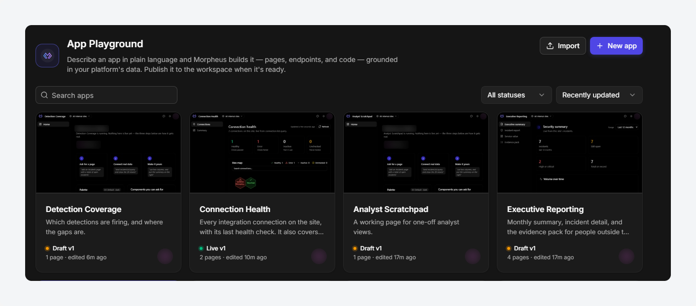 The app list with four apps, the search box, the status filter and the sort control