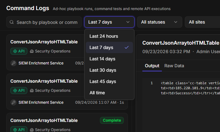 The time range menu open, listing Last 24 hours through All time