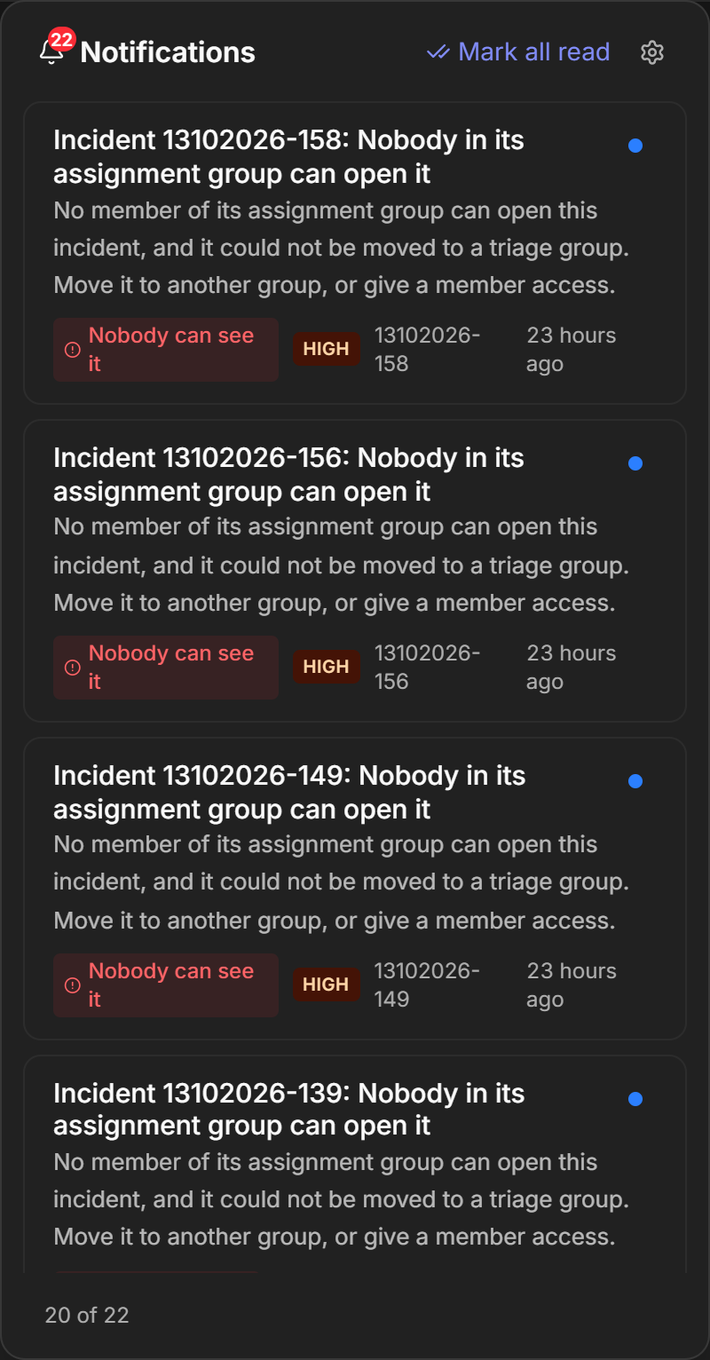 The Nobody can see it alert in the notification bell