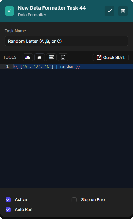 Random Letter (A ,B, or C) data formatter task