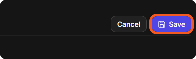 The Cancel and Save buttons at the top right of the builder, Save highlighted