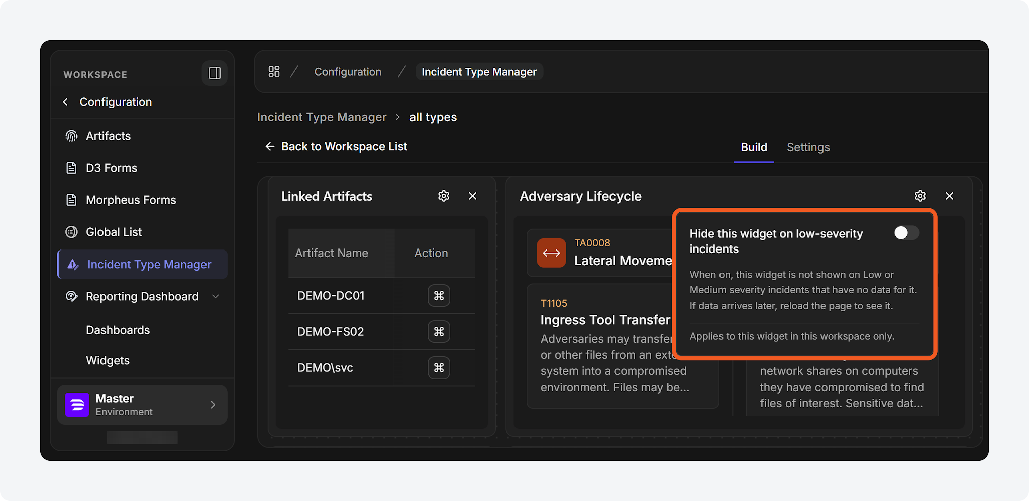 Incident Workspace Widget Visibility