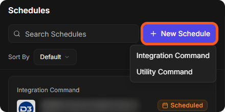 The New Schedule menu with Integration Command and Utility Command