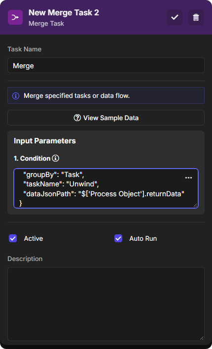 Merge task Condition input parameter