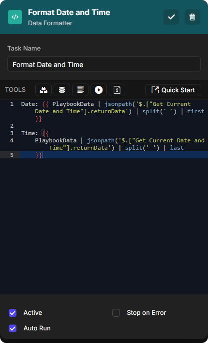 Data formatter editor with the Jinja code
