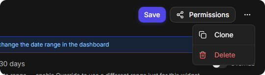 The More actions menu of a widget with Clone and Delete