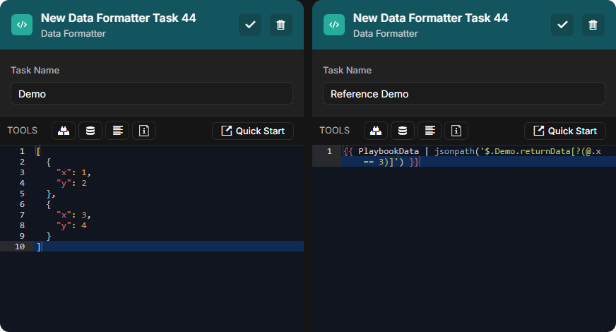 Demo data formatter returns the array; Reference Demo applies the jsonpath filter