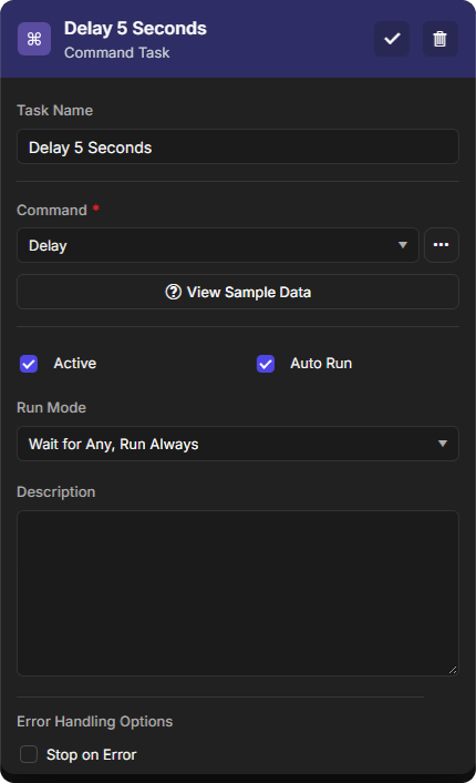Delay 5 Seconds command task