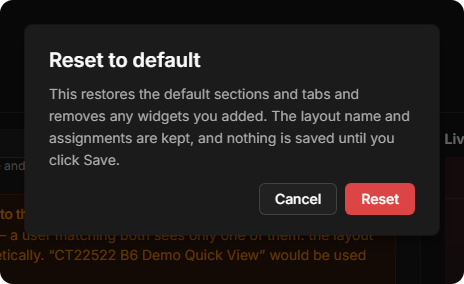 The Reset to default window with Cancel and Reset