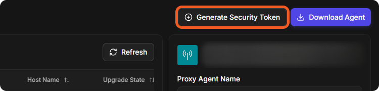 The Generate Security Token button at the top of the Proxy Agent Management page