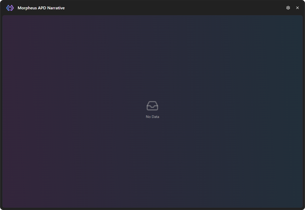 The Morpheus APD Narrative widget showing No Data