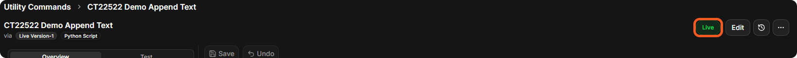 A command header with Live Version-1, the Live label and Edit