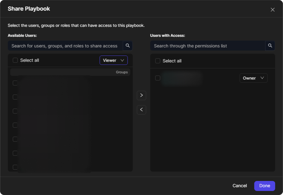 Share Playbook window