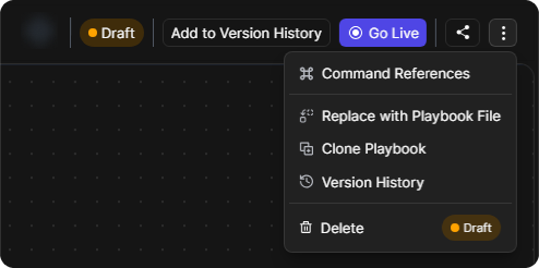 More actions menu of a draft playbook