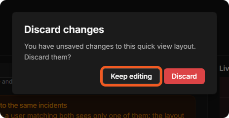 The Discard changes window with Keep editing and Discard