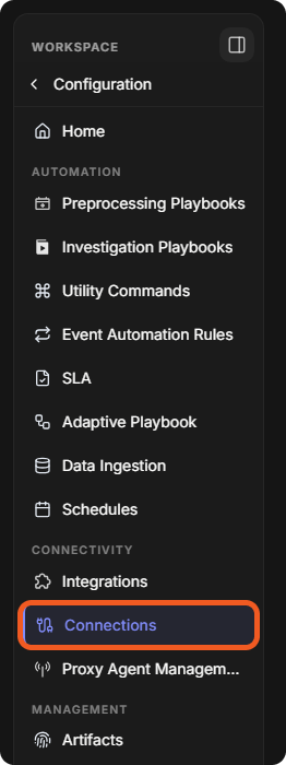 The Configuration sidebar with Connections under CONNECTIVITY