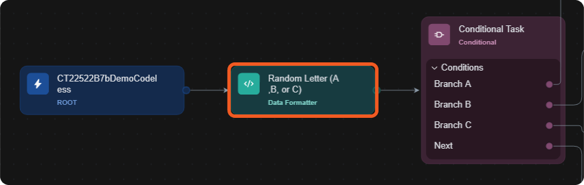 Data formatter task between the root node and the conditional task